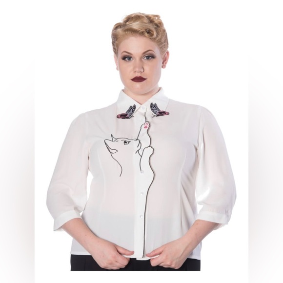 Snow Bird Cat & Butterfly Top by Banned Retro - Picture 7 of 13